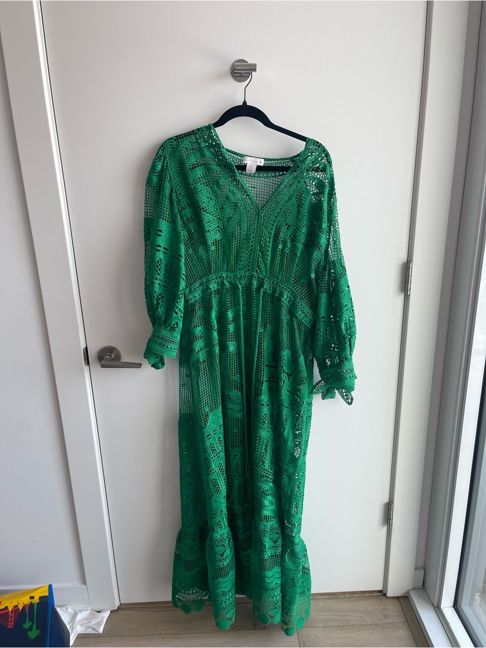 House of Harlow 1960 Green Crochet Embroidered Long Sleeve Maxi Dress